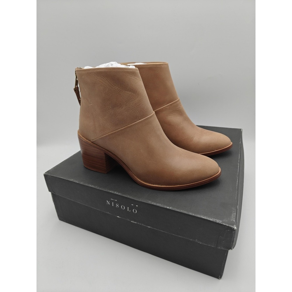 Nisolo Booties Womens Size 7.5 Brown Leather Dari Boot Ankle Zip Block Heel
